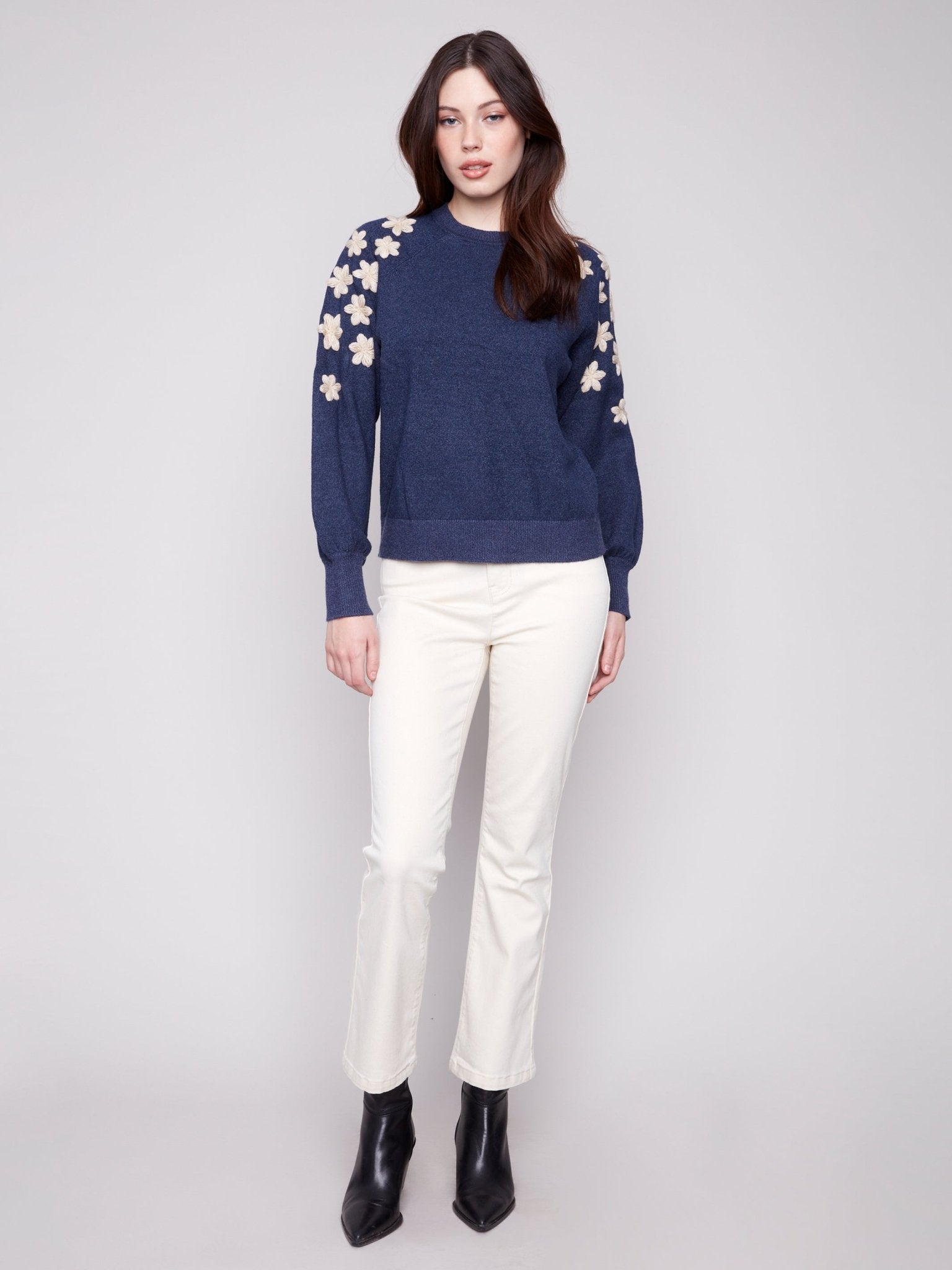 Crew Neck Sweater with Embroidery Details - Charlie B - 690178682292 - Sugar River Shoppe - 