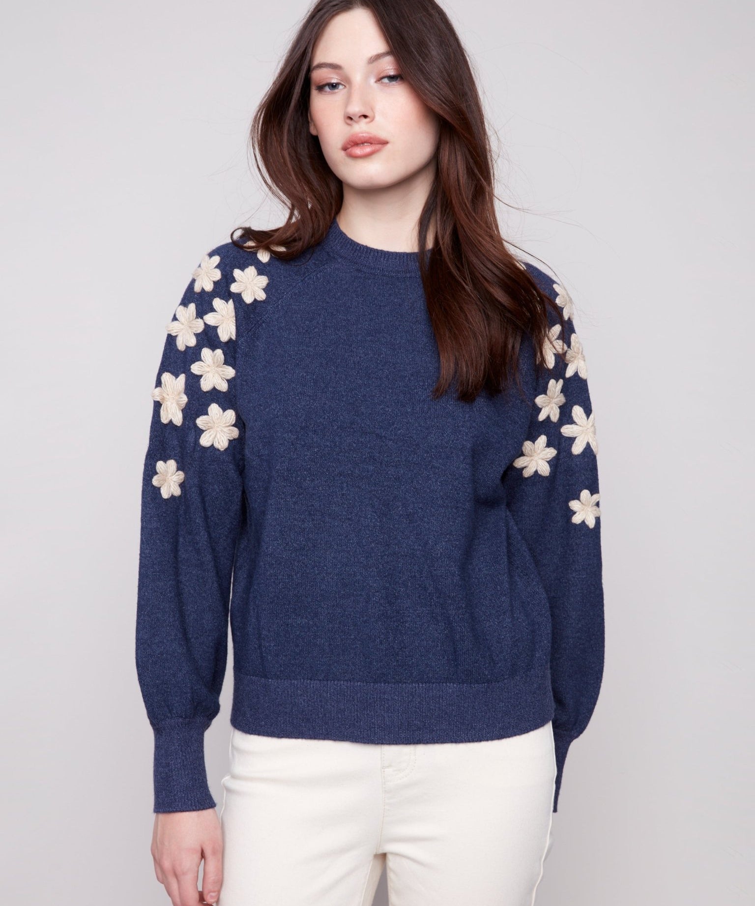 Crew Neck Sweater with Embroidery Details - Charlie B - 690178682292 - Sugar River Shoppe - 