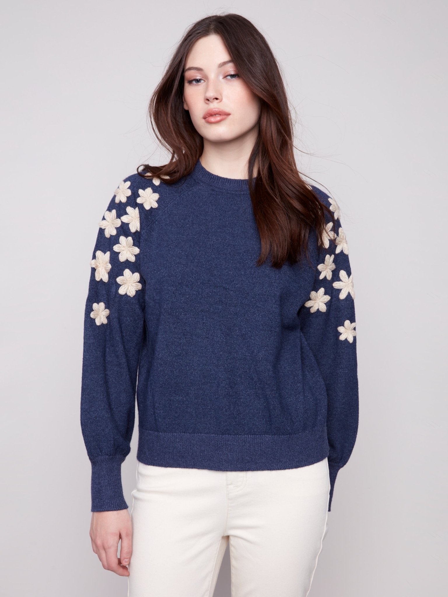 Crew Neck Sweater with Embroidery Details - Charlie B - 690178682292 - Sugar River Shoppe - 