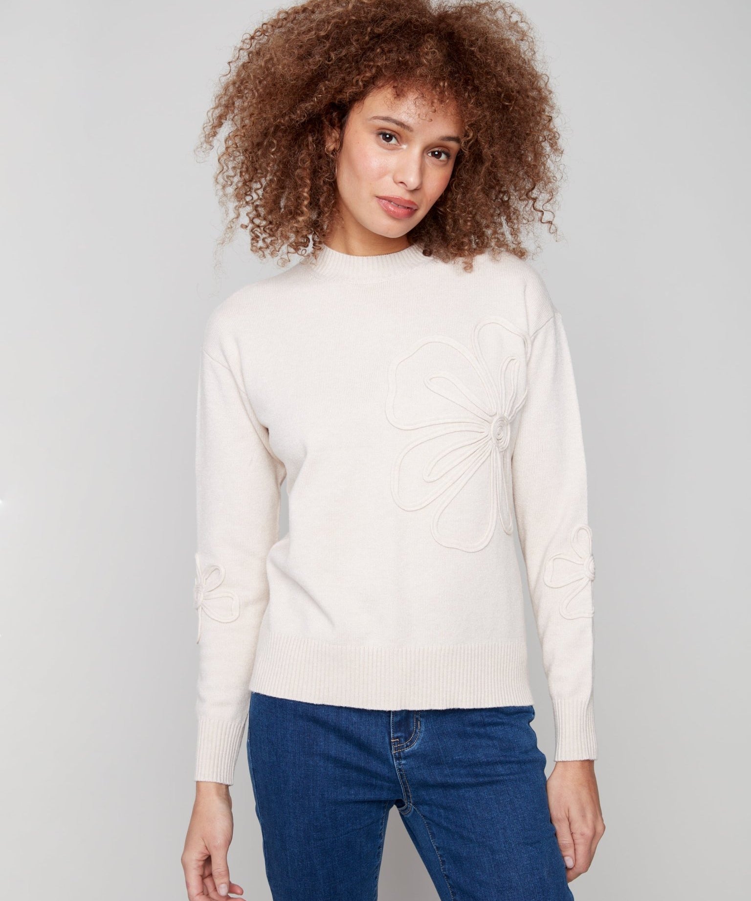 Crew Neck Sweater with Soutache Detail - Charlie B - 690178682834 - Sugar River Shoppe - 