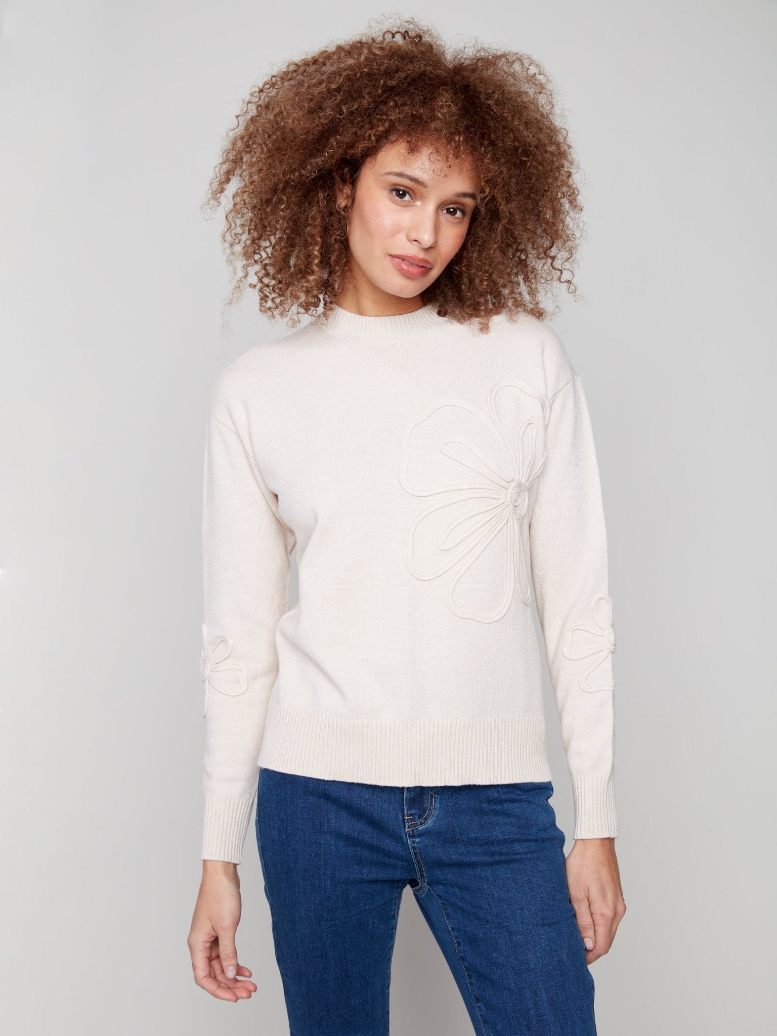 Crew Neck Sweater with Soutache Detail - Charlie B - 690178682834 - Sugar River Shoppe - 