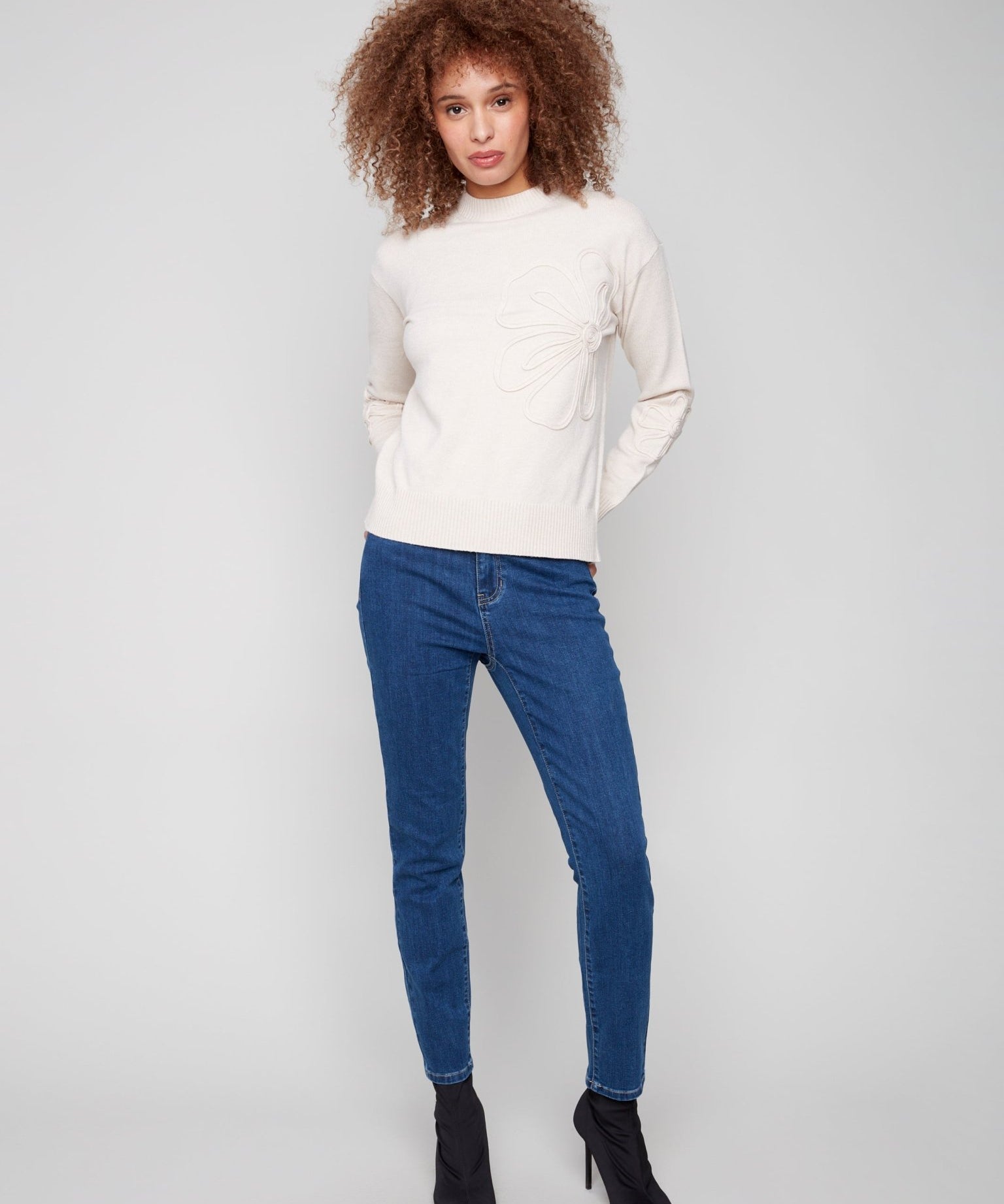 Crew Neck Sweater with Soutache Detail - Charlie B - 690178682834 - Sugar River Shoppe - 