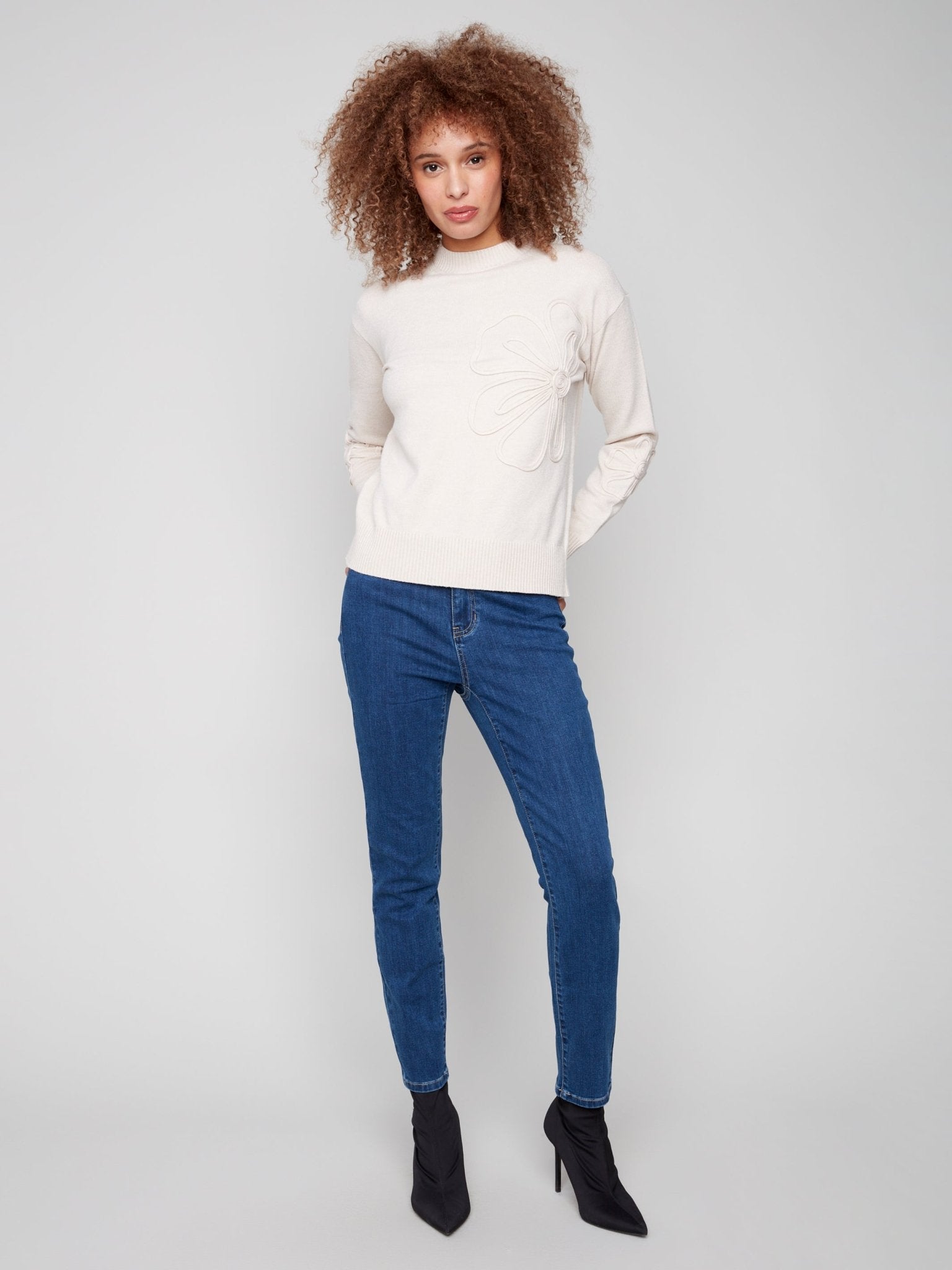 Crew Neck Sweater with Soutache Detail - Charlie B - 690178682834 - Sugar River Shoppe - 