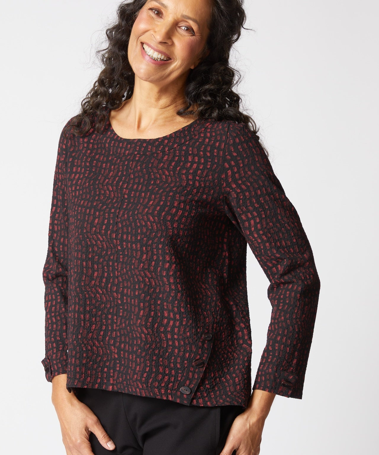 Crinkle Crepe Mosaic Button Placket Pullover - Habitat - 194451621317 - Sugar River Shoppe - 