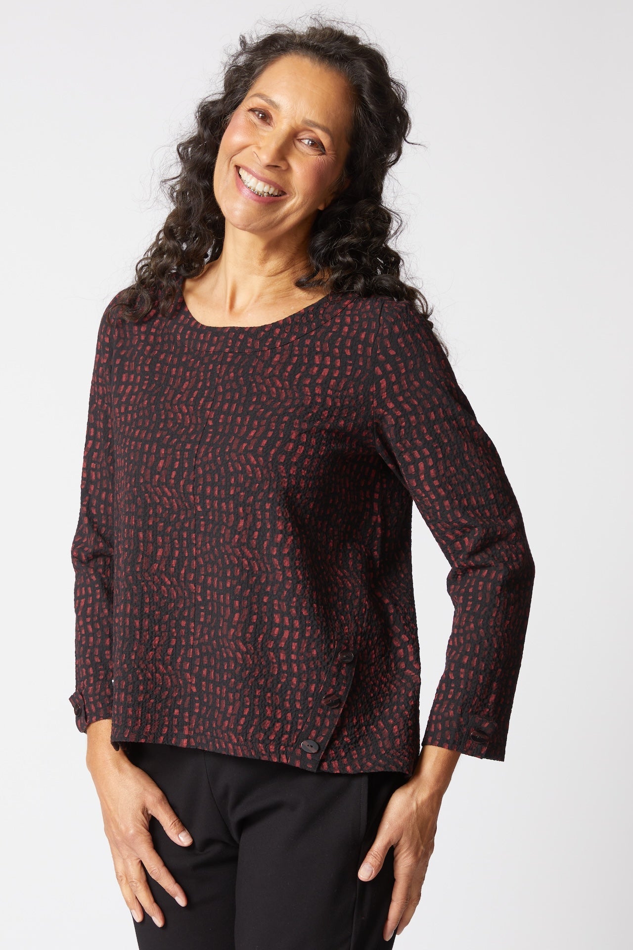 Crinkle Crepe Mosaic Button Placket Pullover - Habitat - 194451621317 - Sugar River Shoppe - 