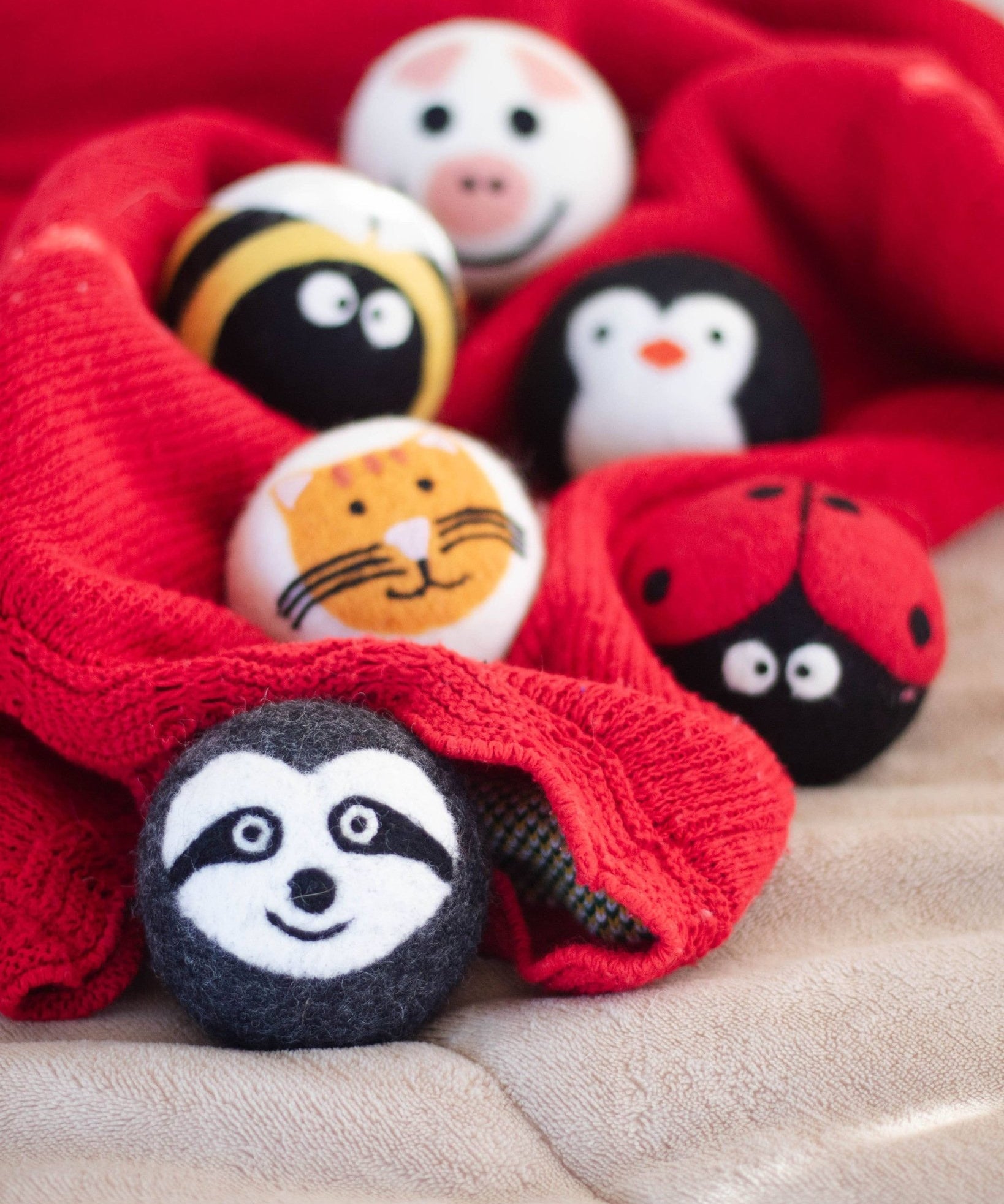 Critter Camp Eco Wool Dryer Balls - bee, pig, cat, sloth,... - Friendsheep - 722698950596 - Sugar River Shoppe - 
