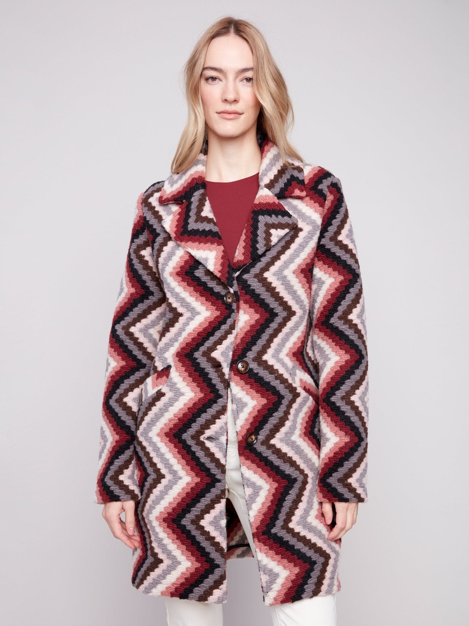 Crochet Design Long Coat with Button Closure - Charlie B - 690178689574 - Sugar River Shoppe - 