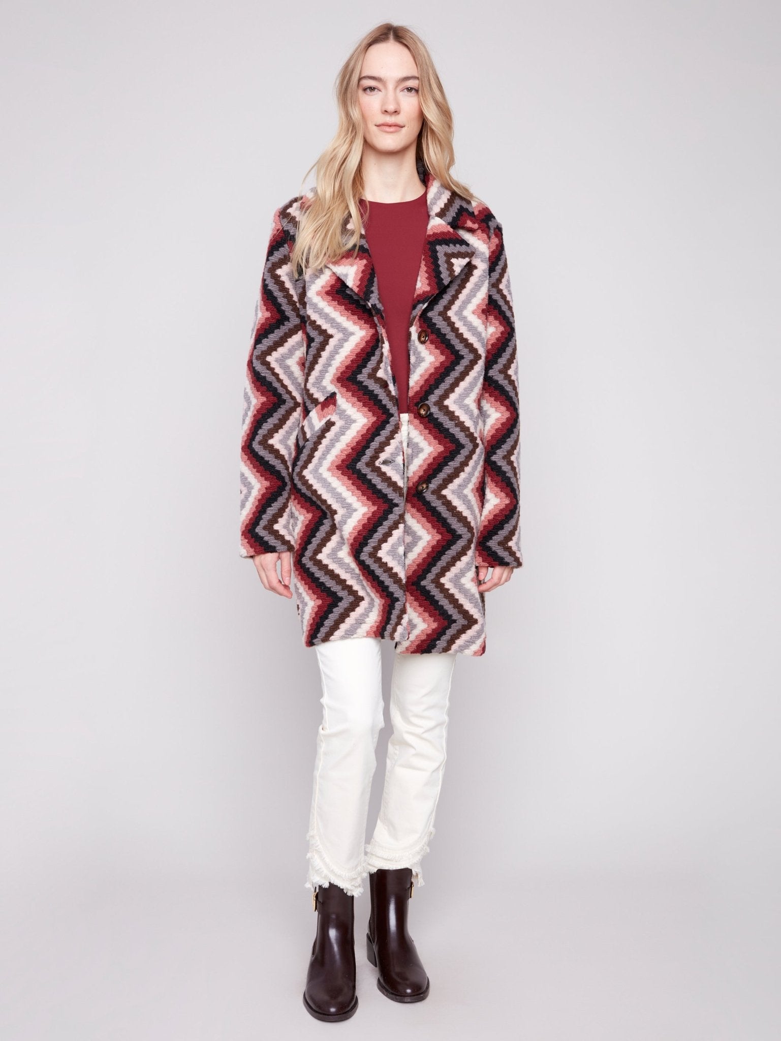Crochet Design Long Coat with Button Closure - Charlie B - 690178689574 - Sugar River Shoppe - 
