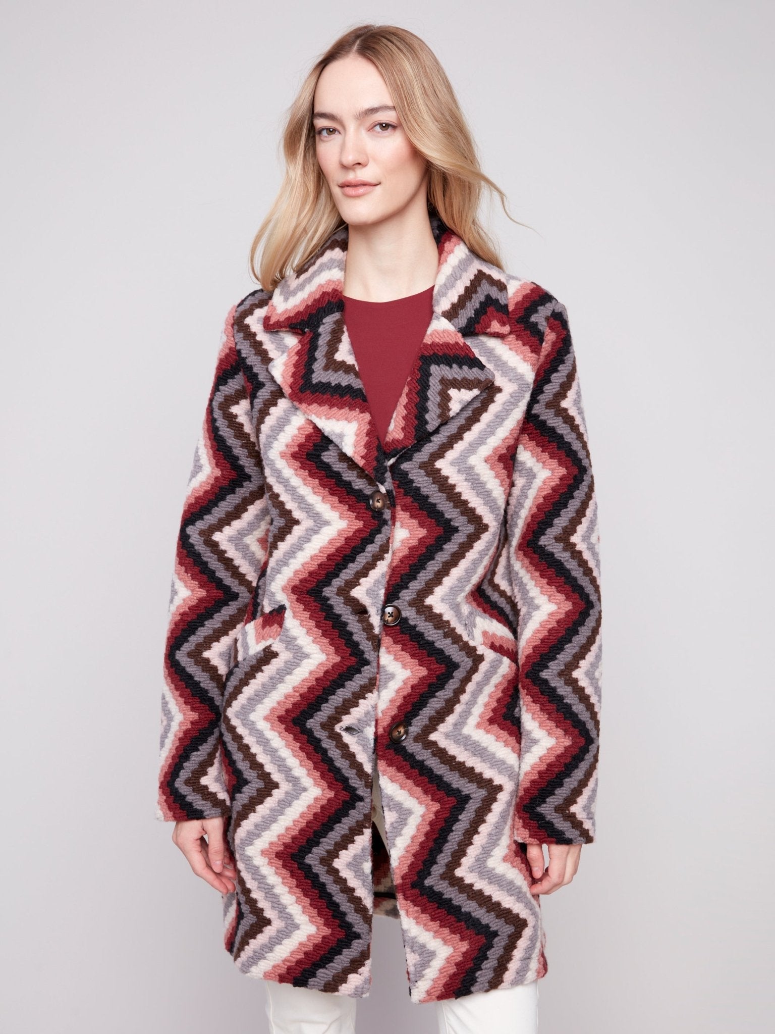 Crochet Design Long Coat with Button Closure - Charlie B - 690178689574 - Sugar River Shoppe - 