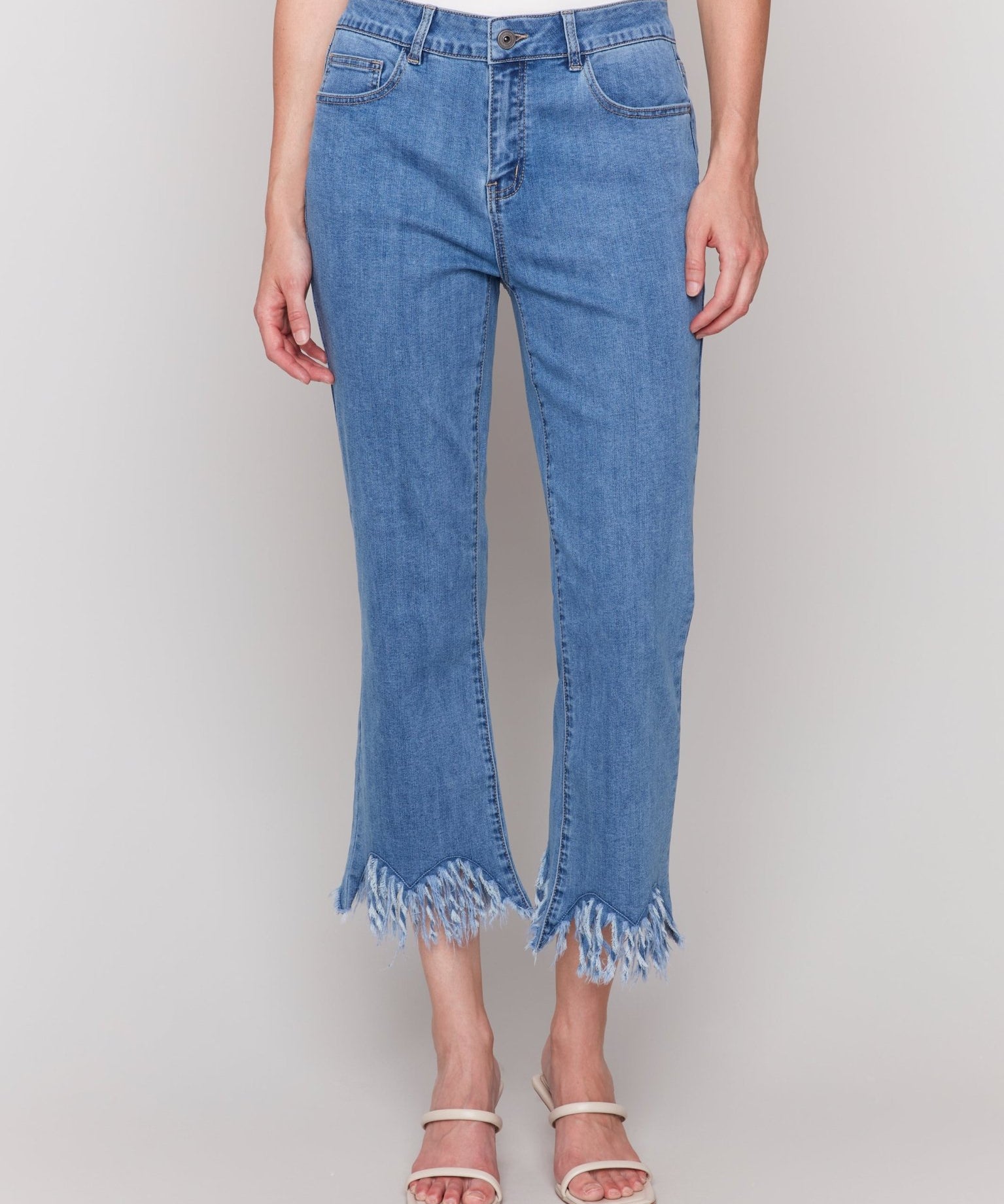 Cropped Jeans with Fringed Hem - Charlie B - 690178620867 - Sugar River Shoppe - 