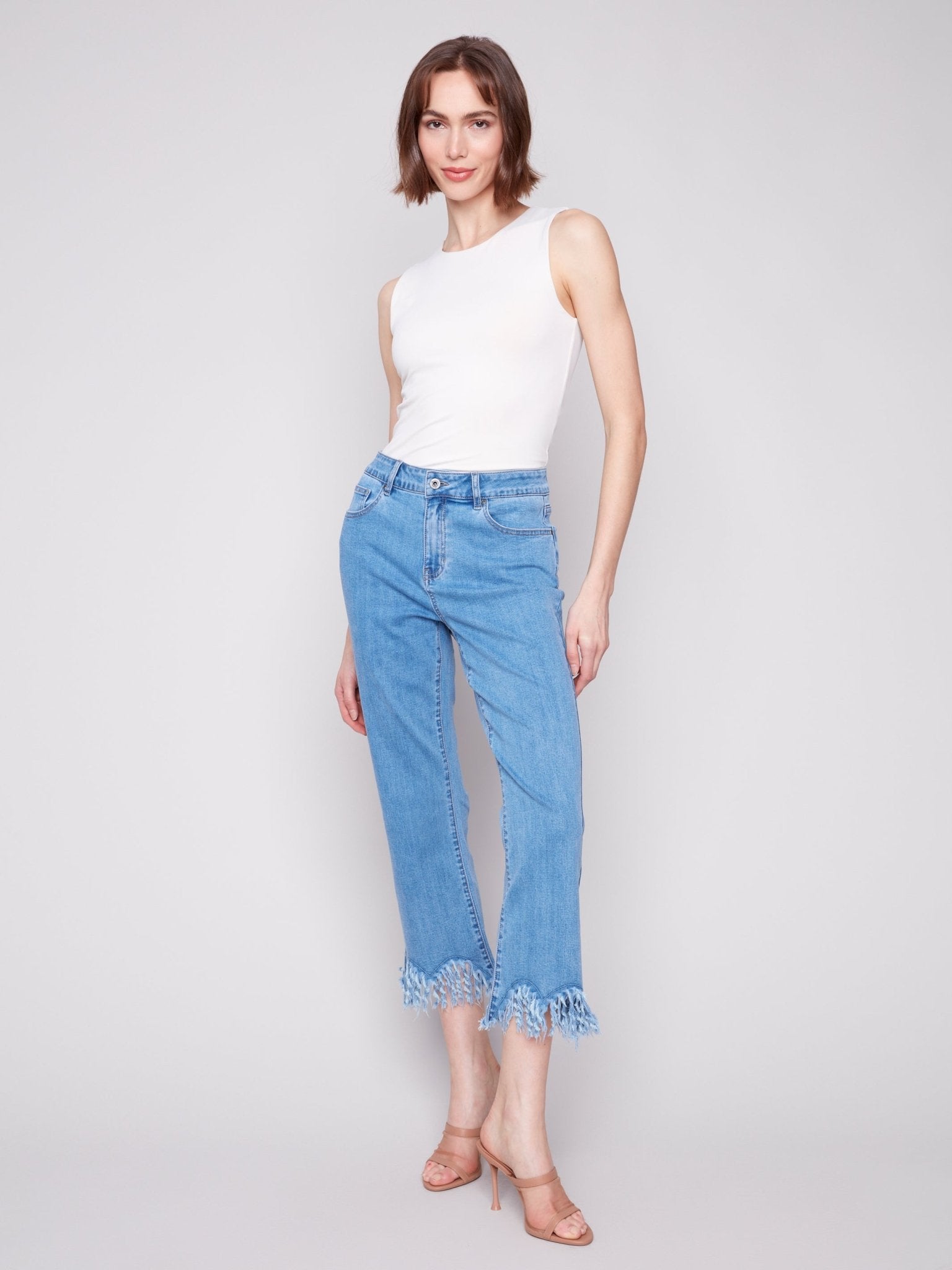Cropped Jeans with Fringed Hem - Charlie B - 690178620867 - Sugar River Shoppe - 