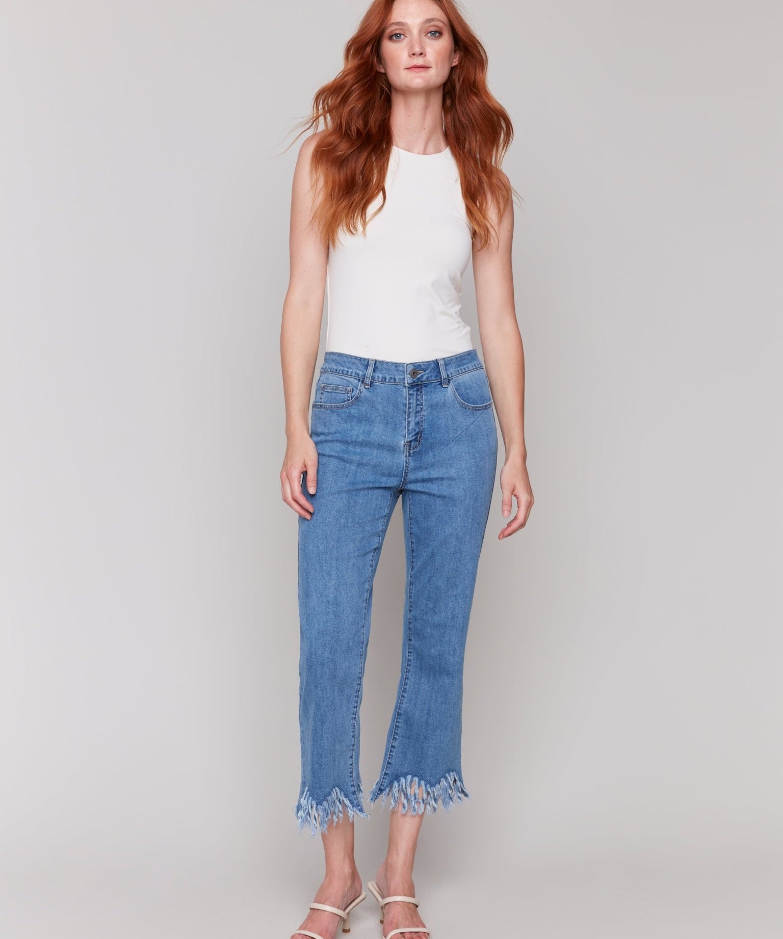 Cropped Jeans with Fringed Hem - Charlie B - 690178620867 - Sugar River Shoppe - 