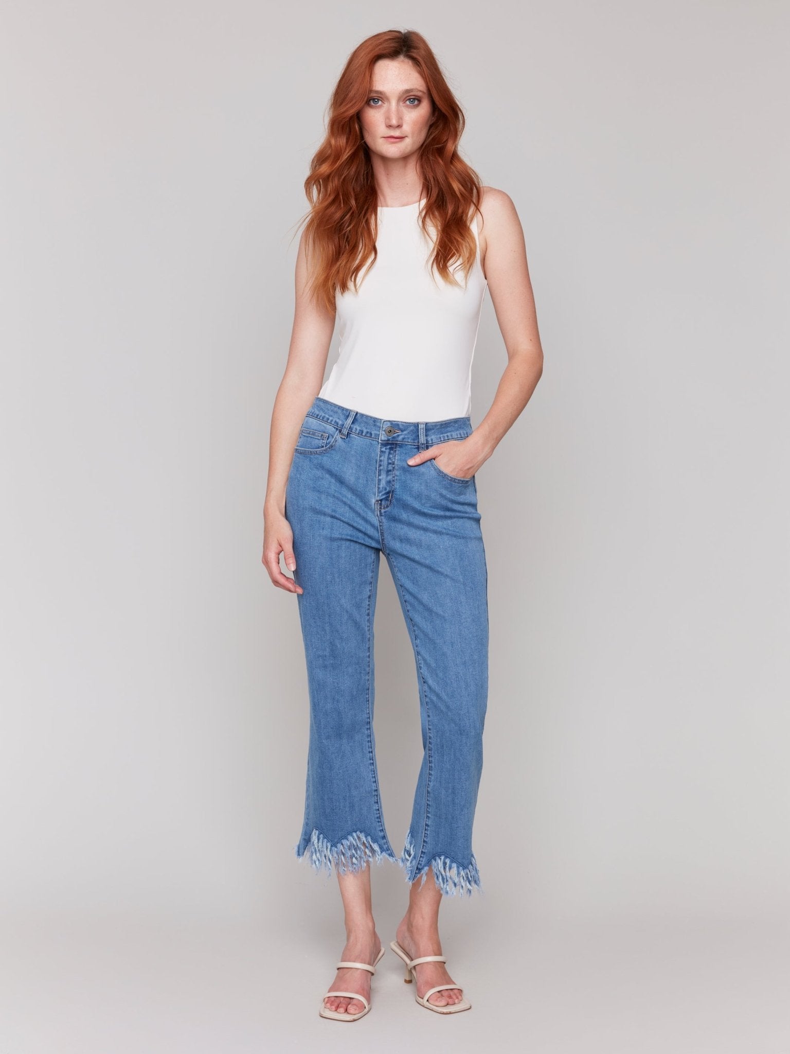 Cropped Jeans with Fringed Hem - Charlie B - 690178620867 - Sugar River Shoppe - 