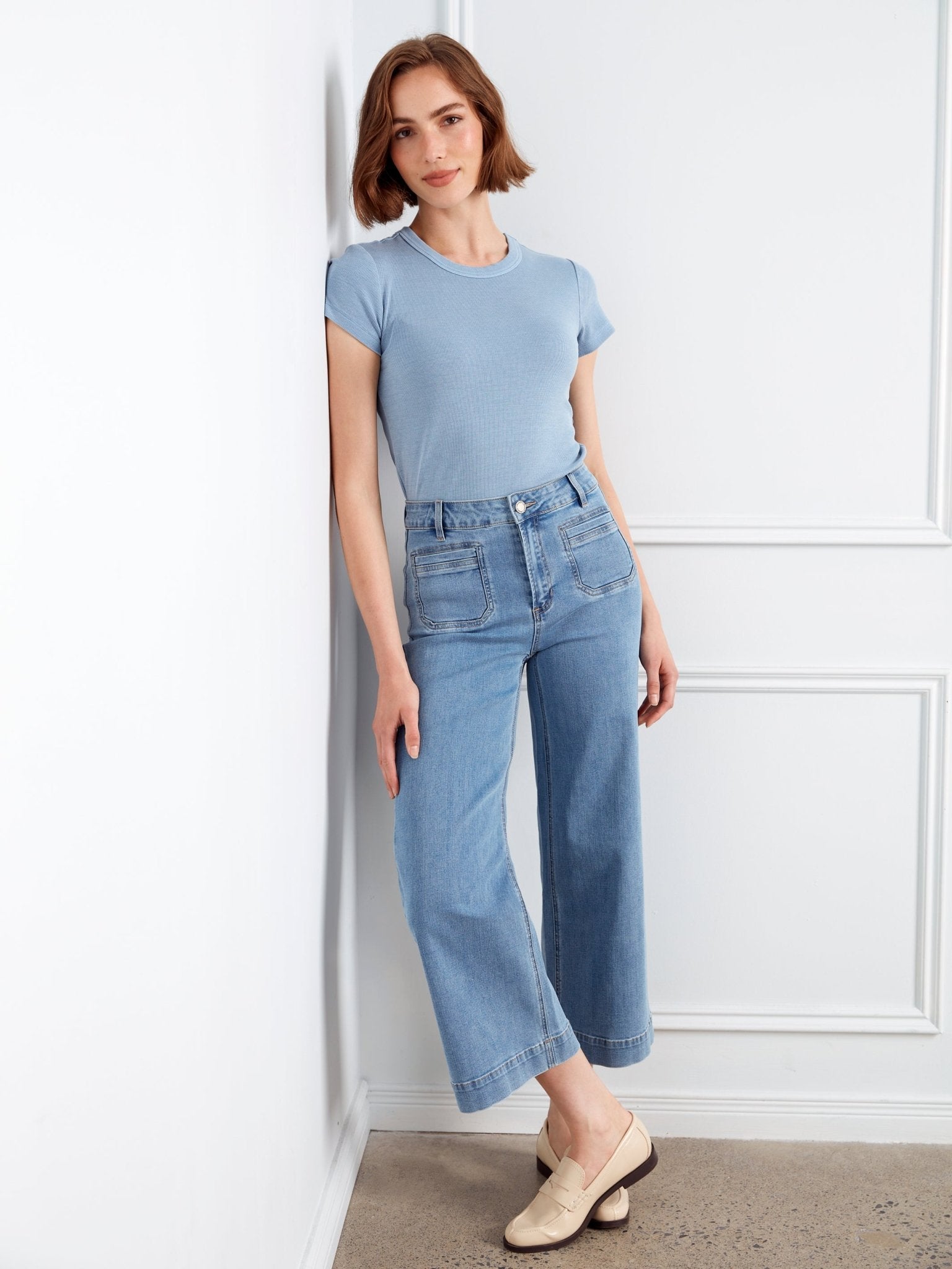 Cropped Patch Pocket Flare Jeans - Blue Jean - Charlie B - 690178727610 - Sugar River Shoppe - 