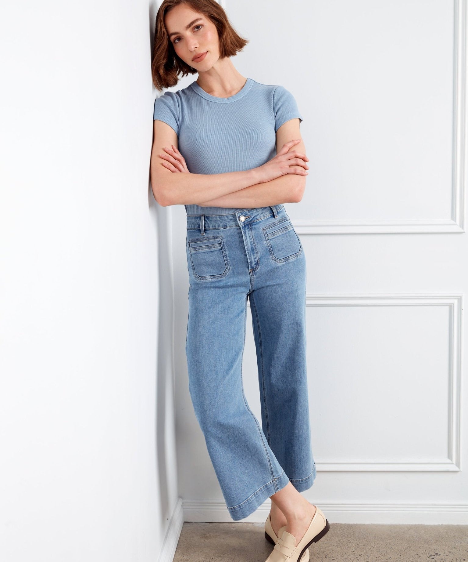 Cropped Patch Pocket Flare Jeans - Blue Jean - Charlie B - 690178727610 - Sugar River Shoppe - 