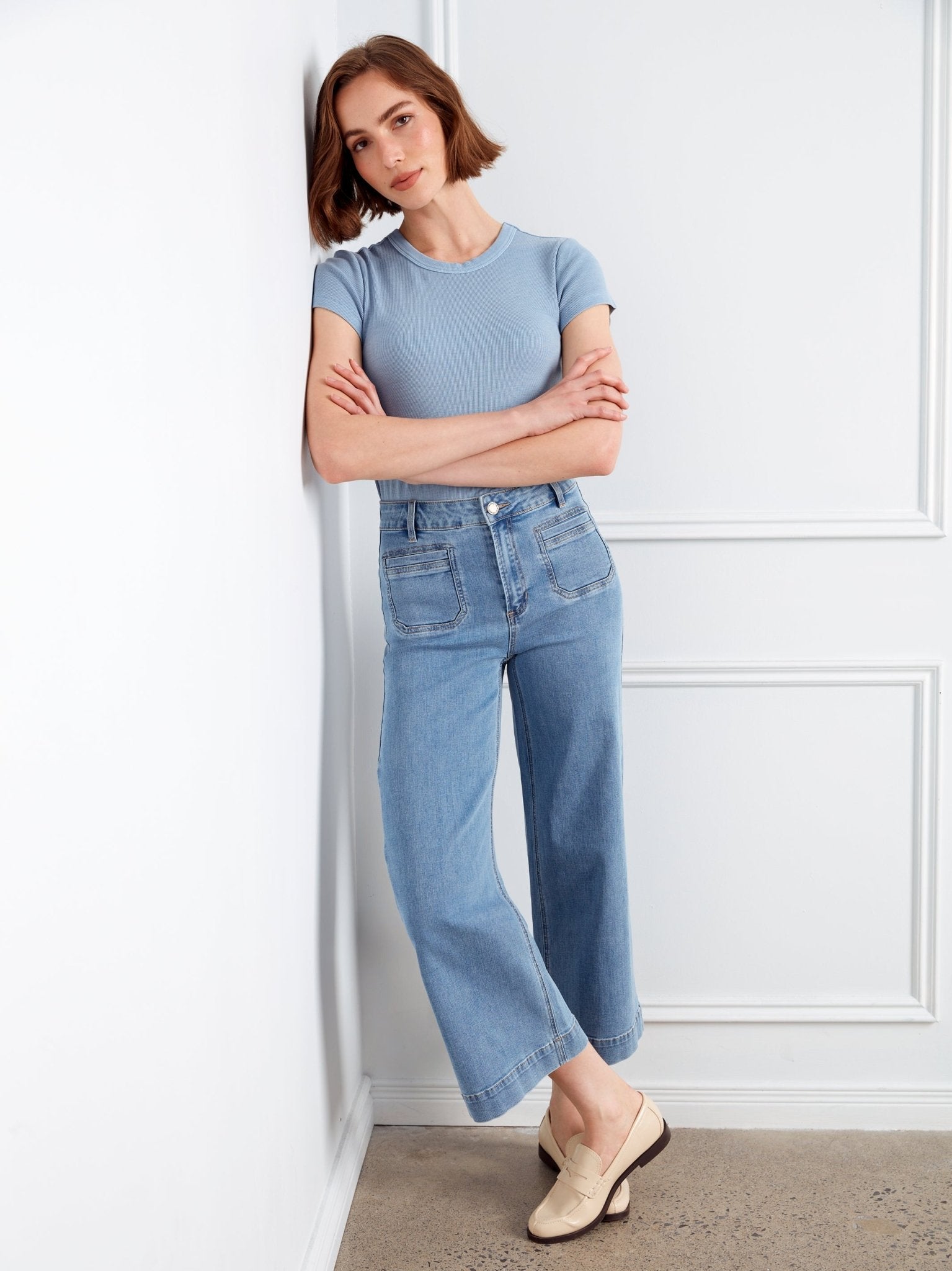 Cropped Patch Pocket Flare Jeans - Blue Jean - Charlie B - 690178727610 - Sugar River Shoppe - 