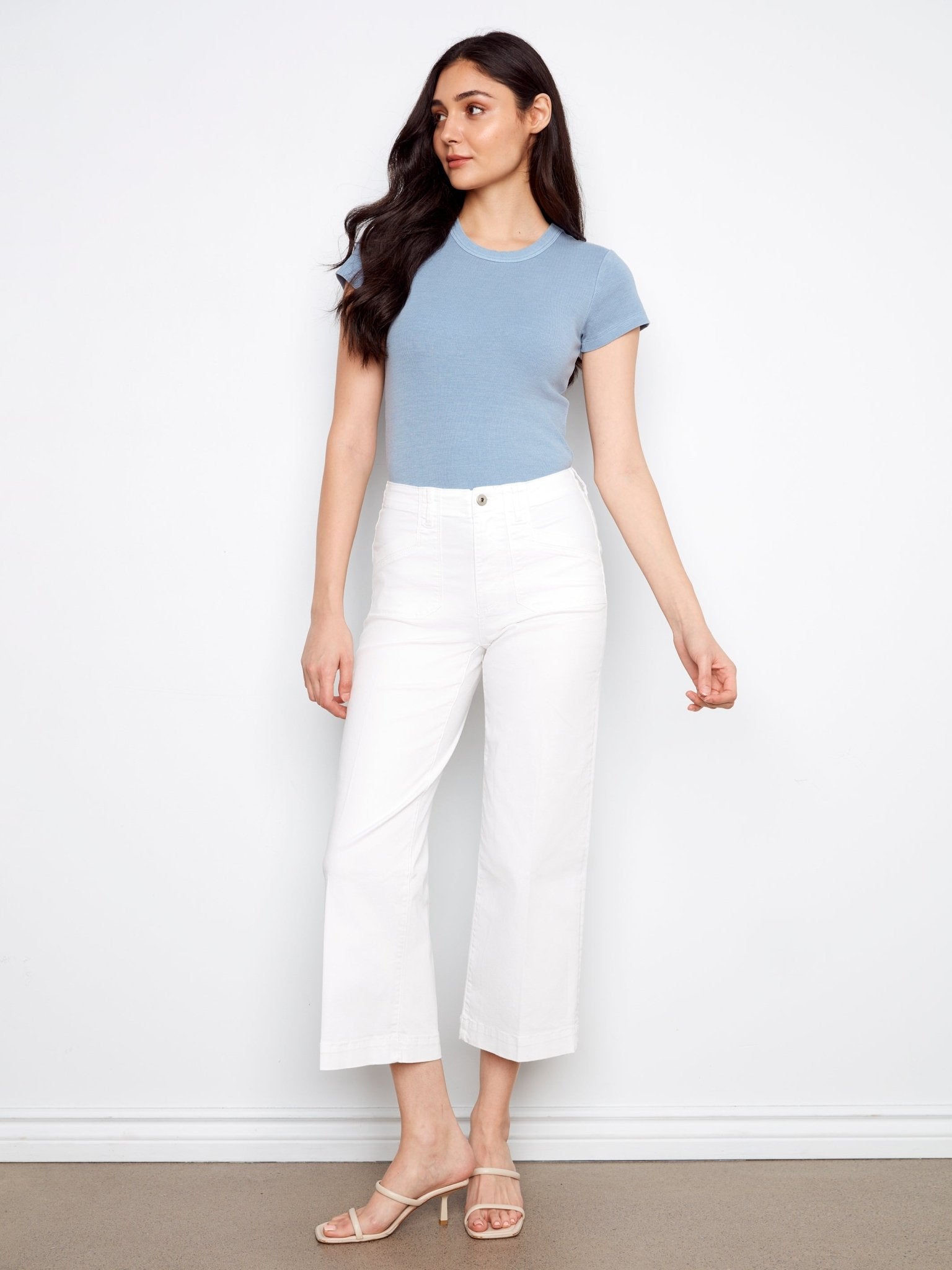 Cropped Wide Leg Colored Twill Pants with Patch Pocket - Charlie B - 690178730672 - Sugar River Shoppe - 