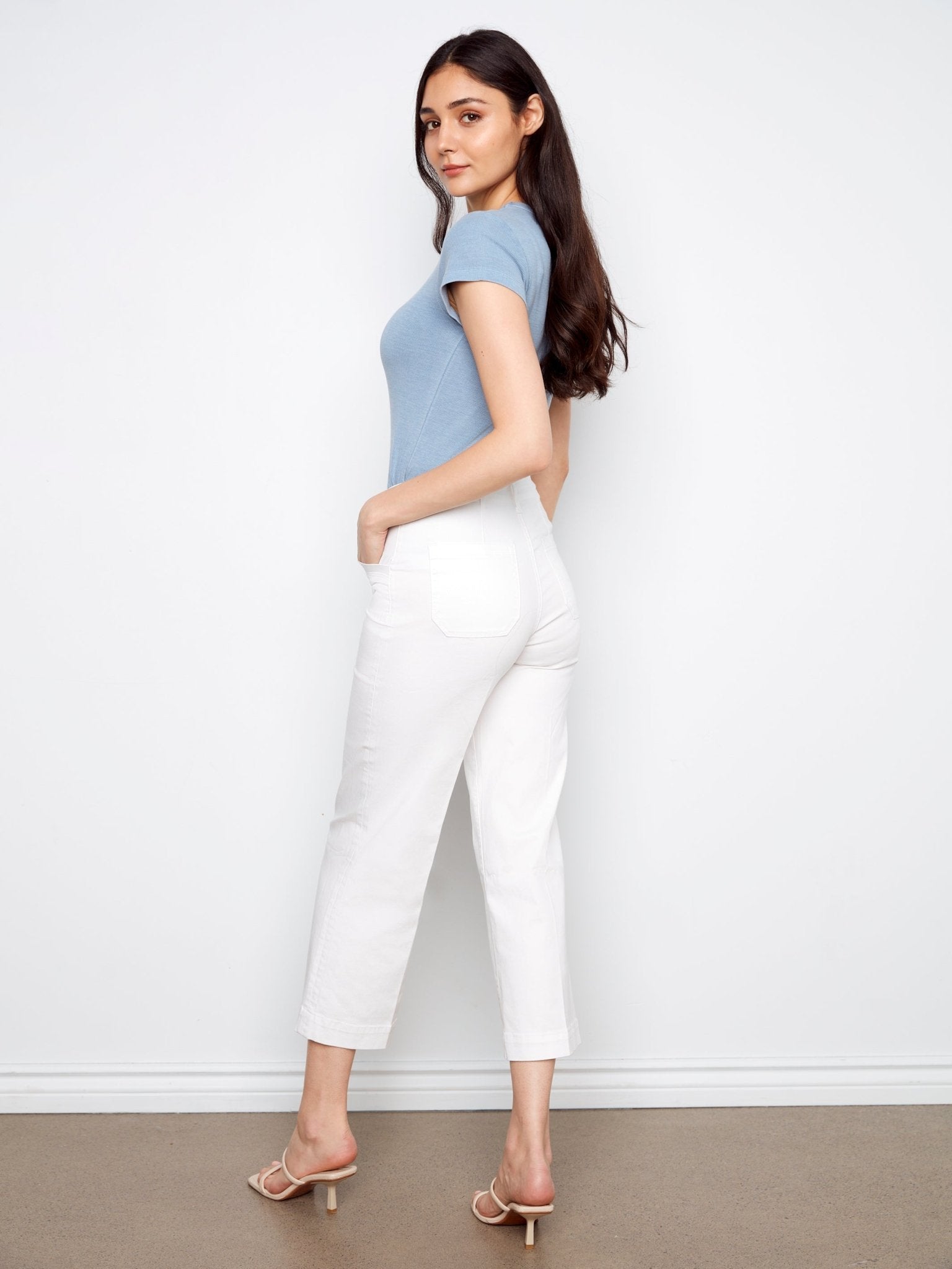 Cropped Wide Leg Colored Twill Pants with Patch Pocket - Charlie B - 690178730672 - Sugar River Shoppe - 