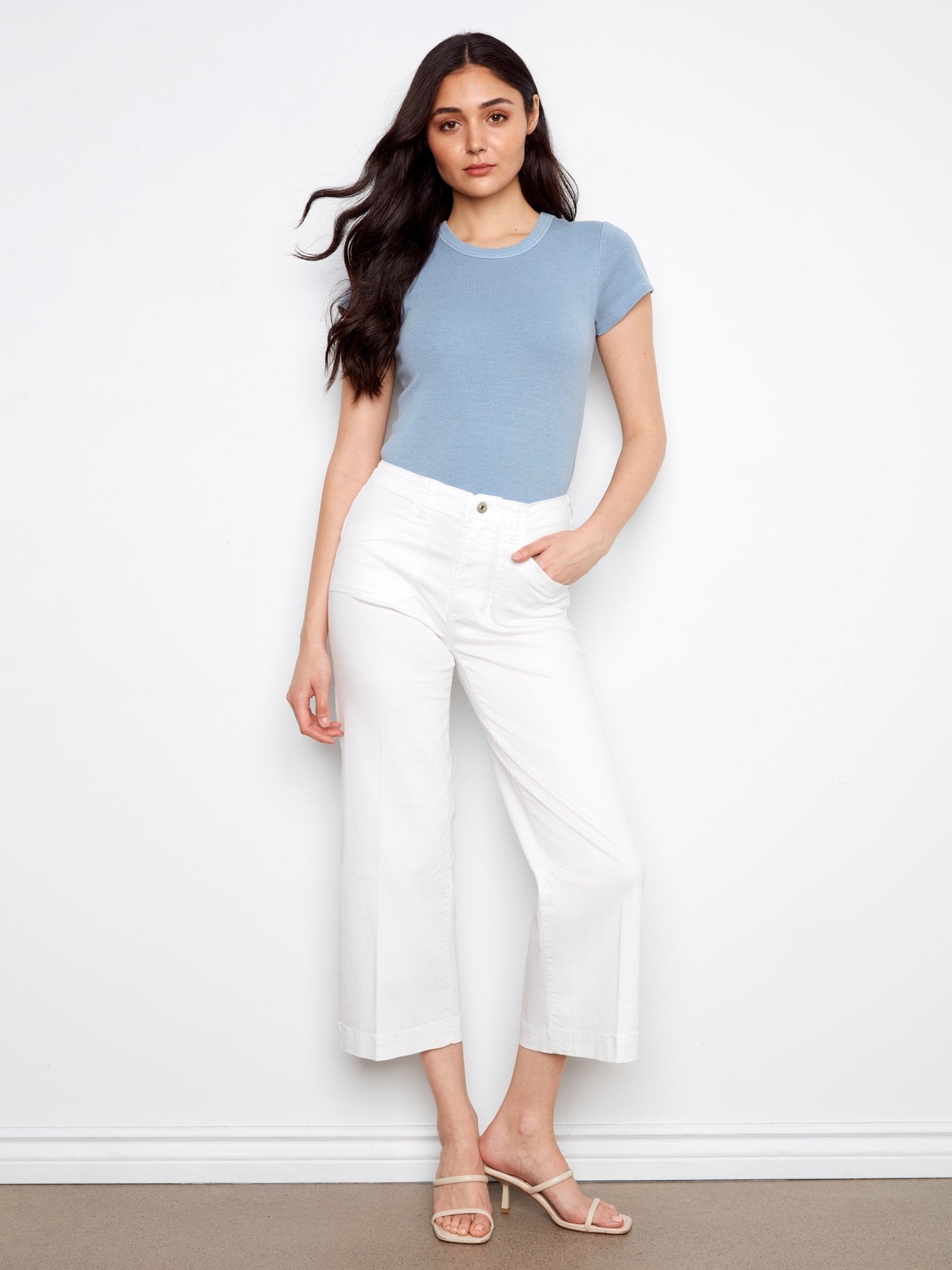 Cropped Wide Leg Colored Twill Pants with Patch Pocket - Charlie B - 690178730672 - Sugar River Shoppe - 