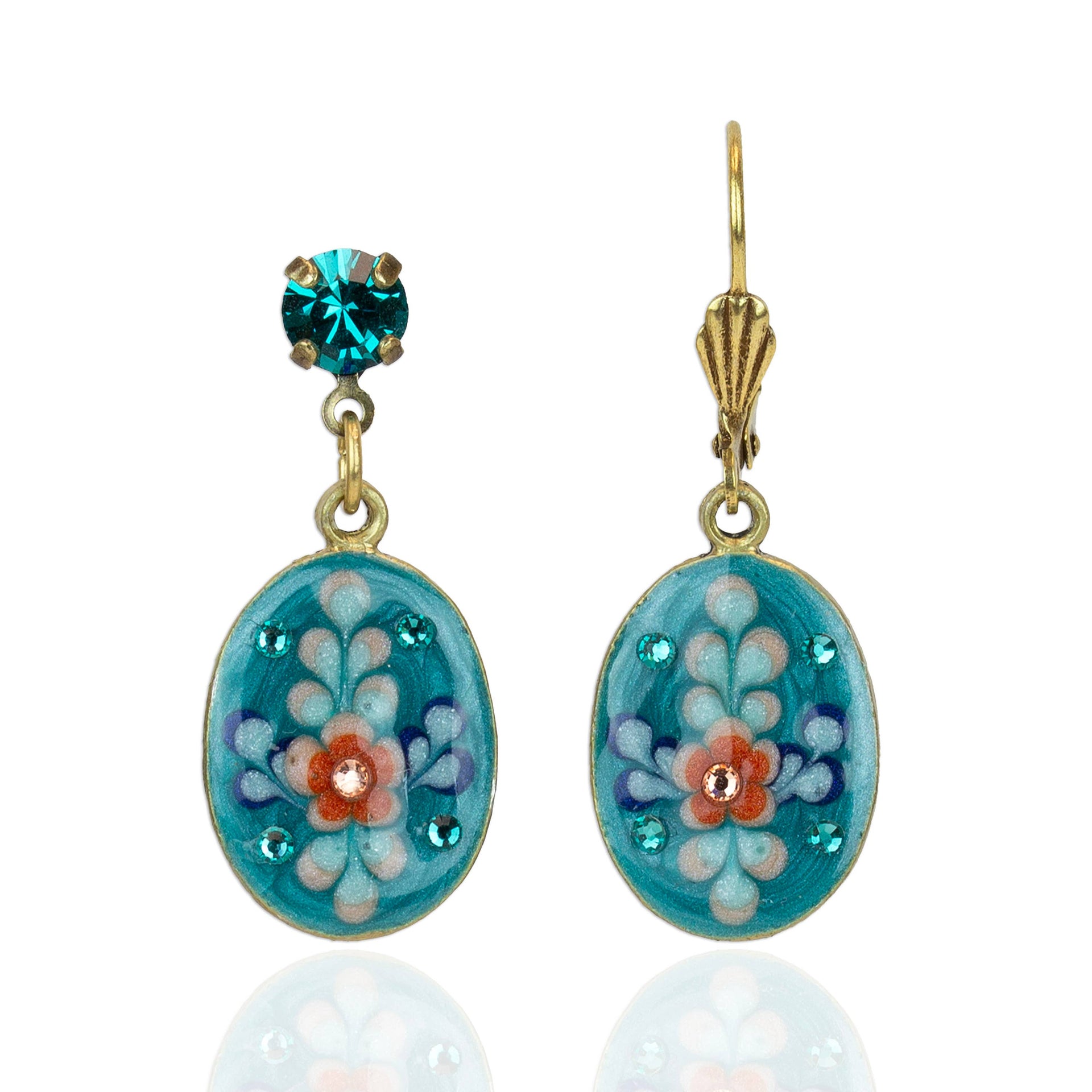 Jill's Garden Blue Zircon Crystal Flower Earrings: Leverback