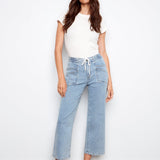 Drawstring Wide Leg Denim Pants with Patch Pocket - Charlie B - 690178731877 - Sugar River Shoppe - 