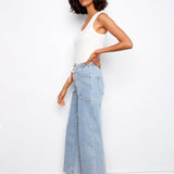 Drawstring Wide Leg Denim Pants with Patch Pocket - Charlie B - 690178731877 - Sugar River Shoppe - 