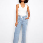 Drawstring Wide Leg Denim Pants with Patch Pocket - Charlie B - 690178731877 - Sugar River Shoppe - 