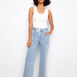 Drawstring Wide Leg Denim Pants with Patch Pocket - Charlie B - 690178731877 - Sugar River Shoppe - 