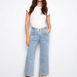 Drawstring Wide Leg Denim Pants with Patch Pocket - Charlie B - 690178731877 - Sugar River Shoppe - 