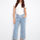 Drawstring Wide Leg Denim Pants with Patch Pocket - Charlie B - 690178731877 - Sugar River Shoppe - 