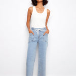 Drawstring Wide Leg Denim Pants with Patch Pocket - Charlie B - 690178731877 - Sugar River Shoppe - 