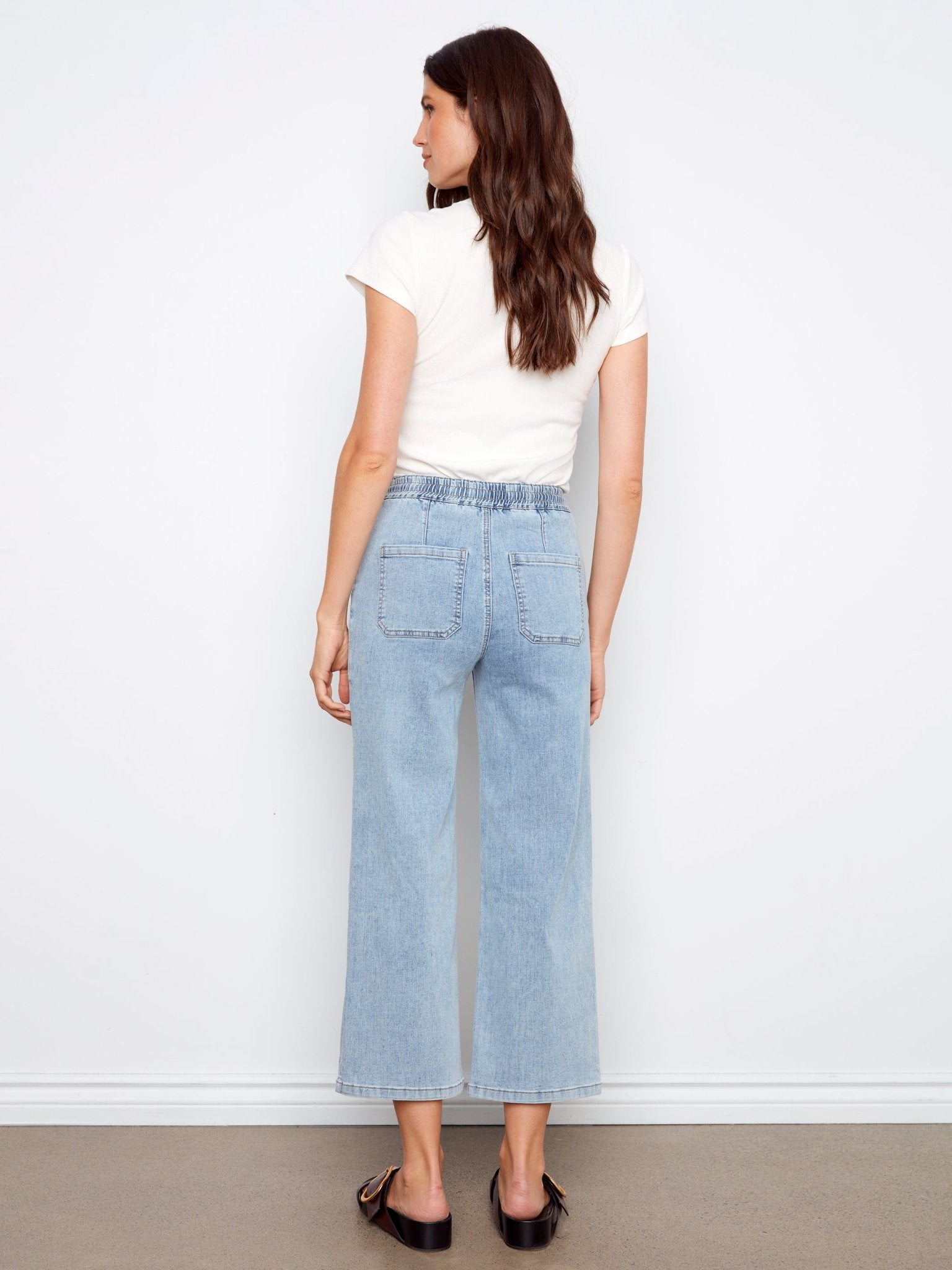 Drawstring Wide Leg Denim Pants with Patch Pocket - Charlie B - 690178731877 - Sugar River Shoppe - 