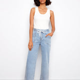 Drawstring Wide Leg Denim Pants with Patch Pocket - Charlie B - 690178731877 - Sugar River Shoppe - 
