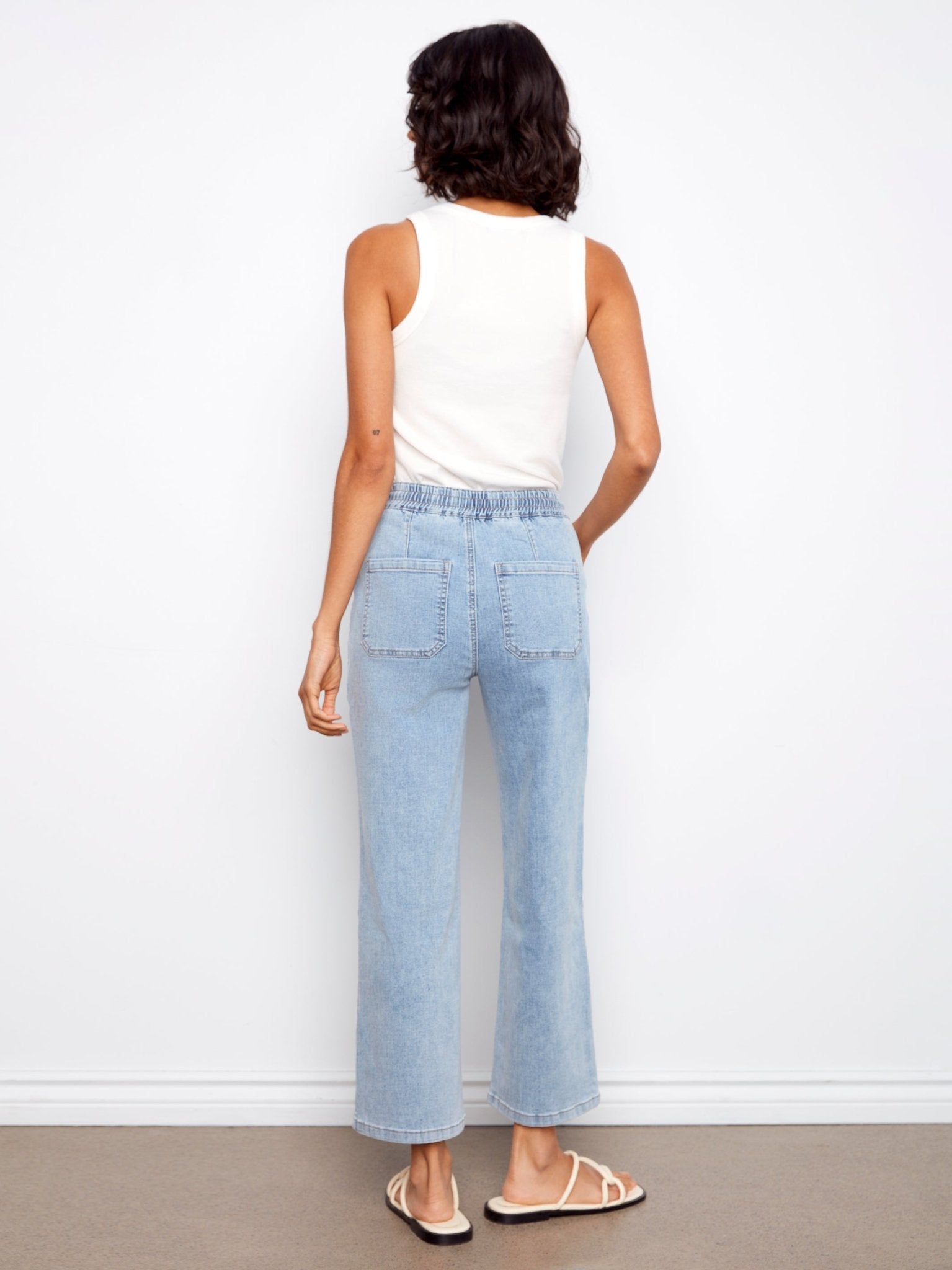 Drawstring Wide Leg Denim Pants with Patch Pocket - Charlie B - 690178731877 - Sugar River Shoppe - 