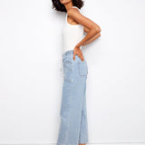 Drawstring Wide Leg Denim Pants with Patch Pocket - Charlie B - 690178731877 - Sugar River Shoppe - 