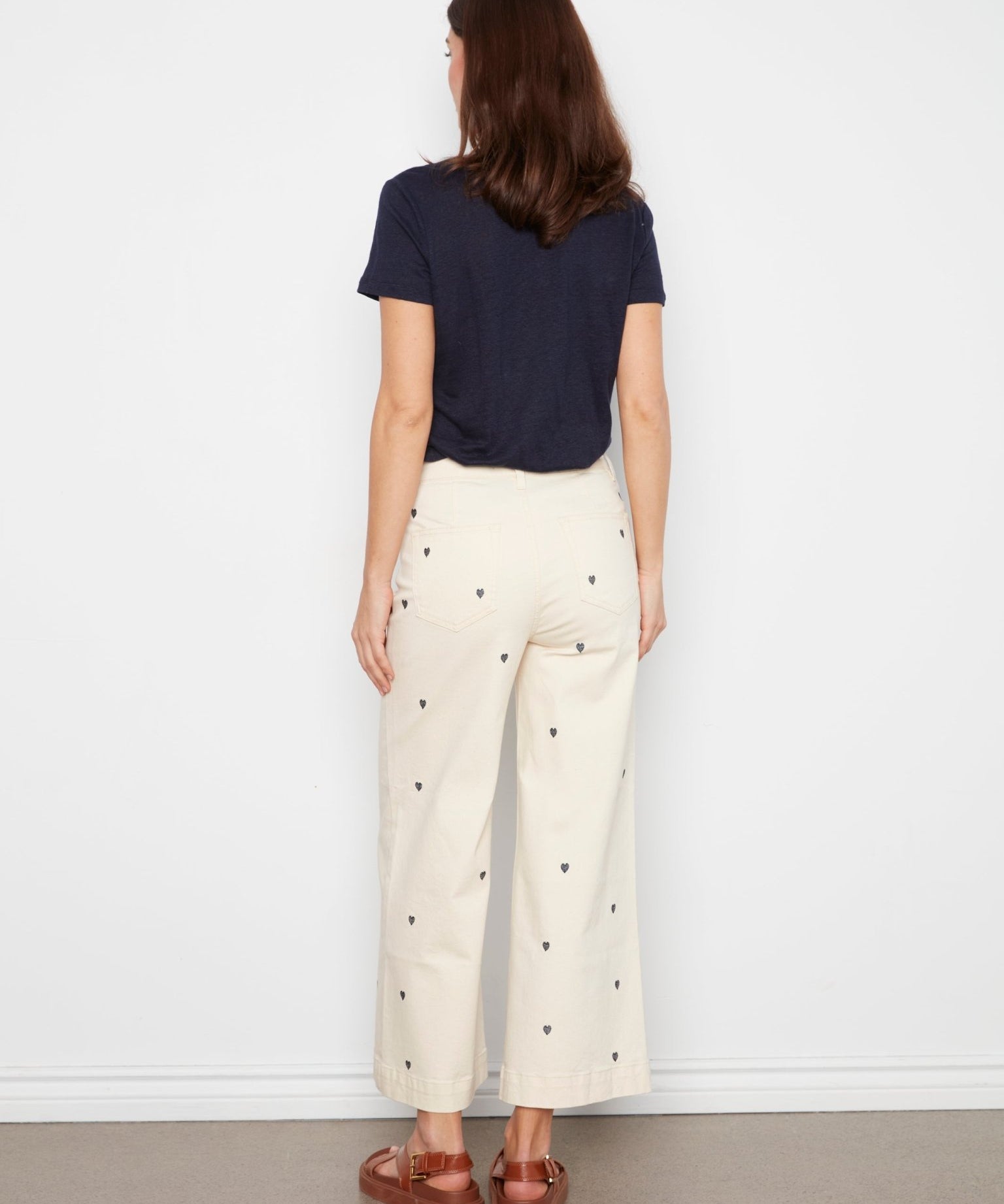 Embroidered Cropped Patch Pocket Flare Twill Pants - Natural - Charlie B - 690178745157 - Sugar River Shoppe - 