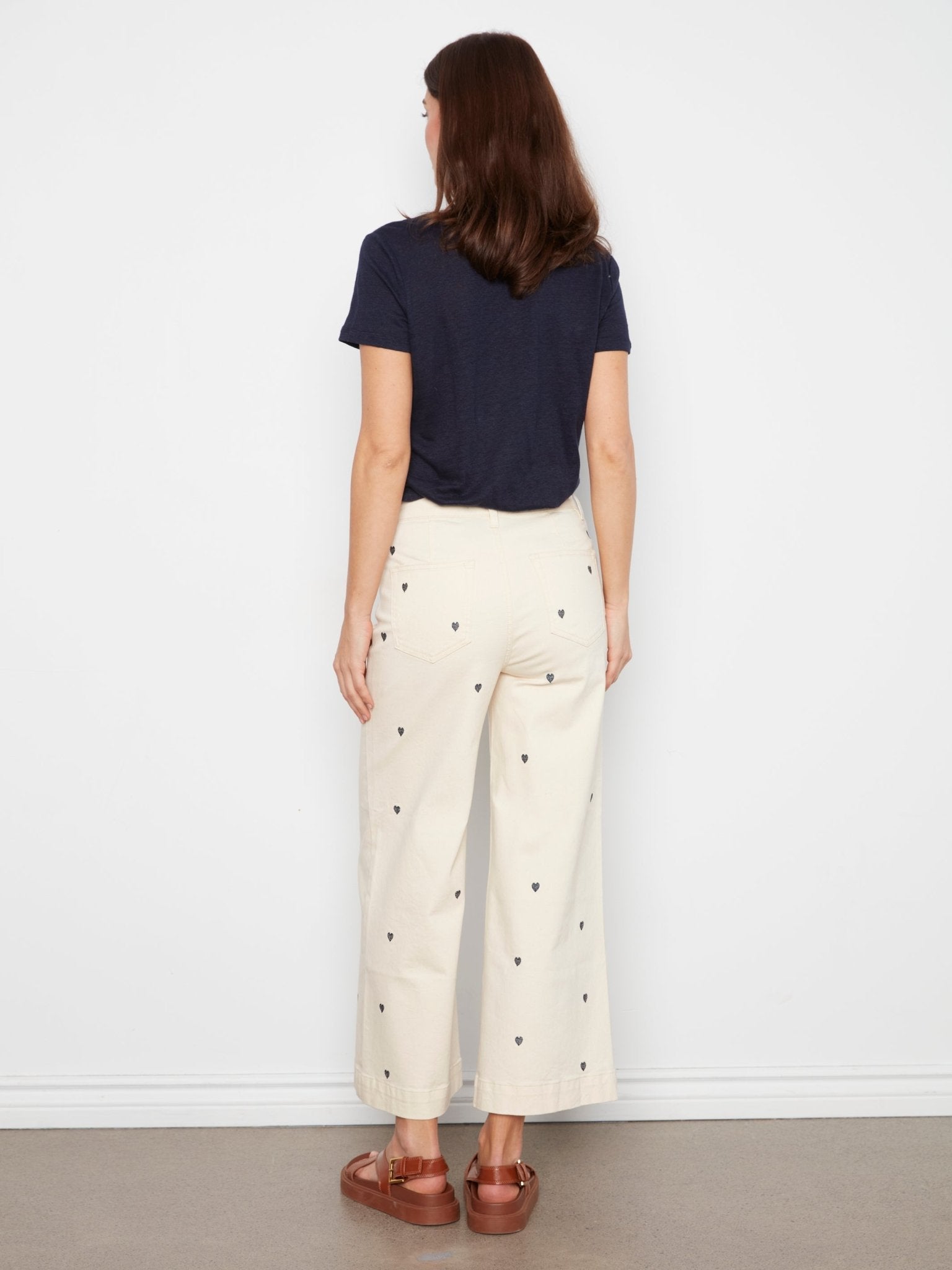 Embroidered Cropped Patch Pocket Flare Twill Pants - Natural - Charlie B - 690178745157 - Sugar River Shoppe - 