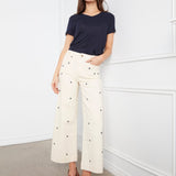 Embroidered Cropped Patch Pocket Flare Twill Pants - Natural - Charlie B - 690178745157 - Sugar River Shoppe - 