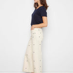 Embroidered Cropped Patch Pocket Flare Twill Pants - Natural - Charlie B - 690178745157 - Sugar River Shoppe - 