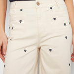 Embroidered Cropped Patch Pocket Flare Twill Pants - Natural - Charlie B - 690178745157 - Sugar River Shoppe - 