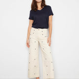 Embroidered Cropped Patch Pocket Flare Twill Pants - Natural - Charlie B - 690178745157 - Sugar River Shoppe - 