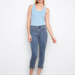 Embroidered Cuff Cropped Slim Leg Jeans - Medium Blue - Charlie B - 690178736711 - Sugar River Shoppe - 