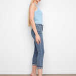 Embroidered Cuff Cropped Slim Leg Jeans - Medium Blue - Charlie B - 690178736711 - Sugar River Shoppe - 