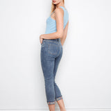 Embroidered Cuff Cropped Slim Leg Jeans - Medium Blue - Charlie B - 690178736711 - Sugar River Shoppe - 