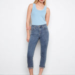 Embroidered Cuff Cropped Slim Leg Jeans - Medium Blue - Charlie B - 690178736711 - Sugar River Shoppe - 