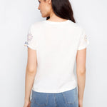 Embroidered Front Cotton Jersey T-Shirt with Rolled Cuffs - Charlie B - 690178769269 - Sugar River Shoppe - 