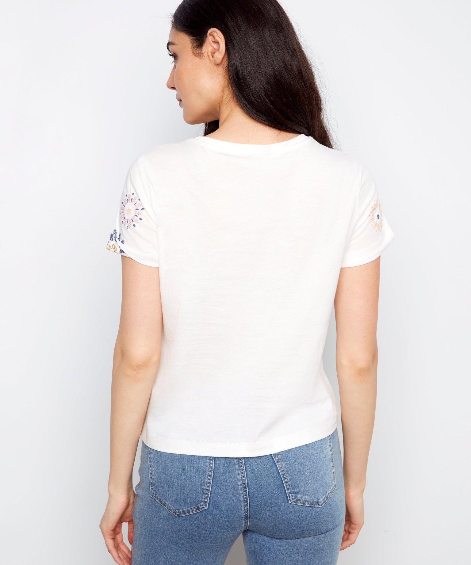 Embroidered Front Cotton Jersey T-Shirt with Rolled Cuffs - Charlie B - 690178769269 - Sugar River Shoppe - 