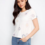 Embroidered Front Cotton Jersey T-Shirt with Rolled Cuffs - Charlie B - 690178769269 - Sugar River Shoppe - 