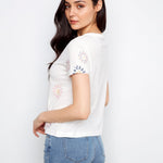 Embroidered Front Cotton Jersey T-Shirt with Rolled Cuffs - Charlie B - 690178769269 - Sugar River Shoppe - 