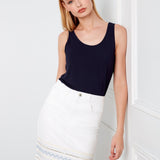 Embroidered Hem Denim Skort - White - Charlie B - 690178740473 - Sugar River Shoppe - 